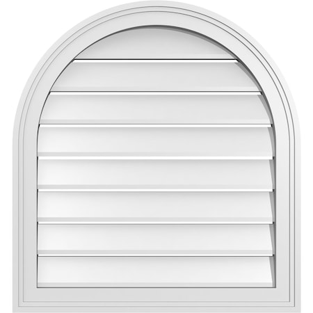 Ekena Millwork Round Top Surface Mount PVC Gable Vent: Functional, w/ 2"W x 1-1/2"P Brickmould Frame, 24"W x 26"H GVPRT24X2602SF